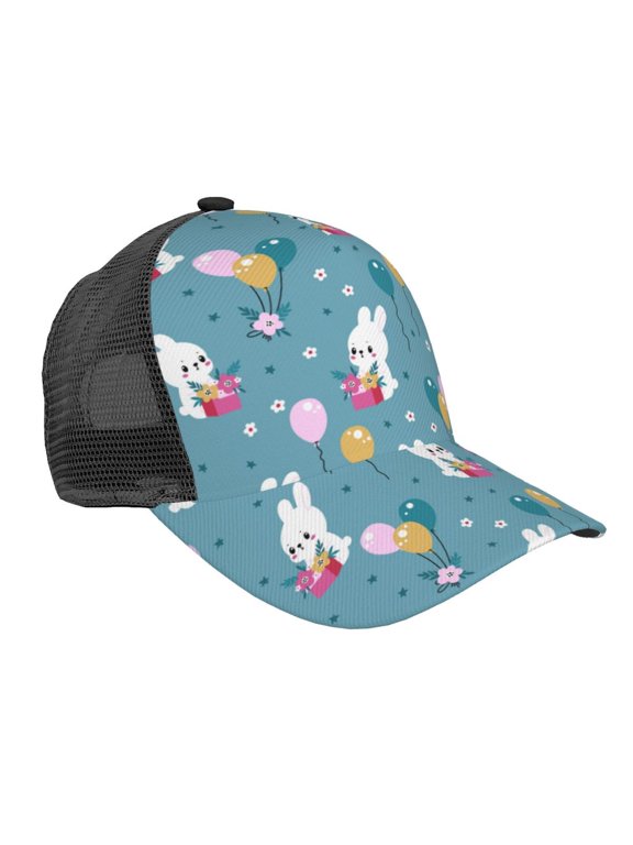 Rabbit And Balloon Pattern Trucker Hat,Baseball Cap,Sun Protection Cap,Stylish Headwear,Leisure Cap,Outdoor Sports Cap