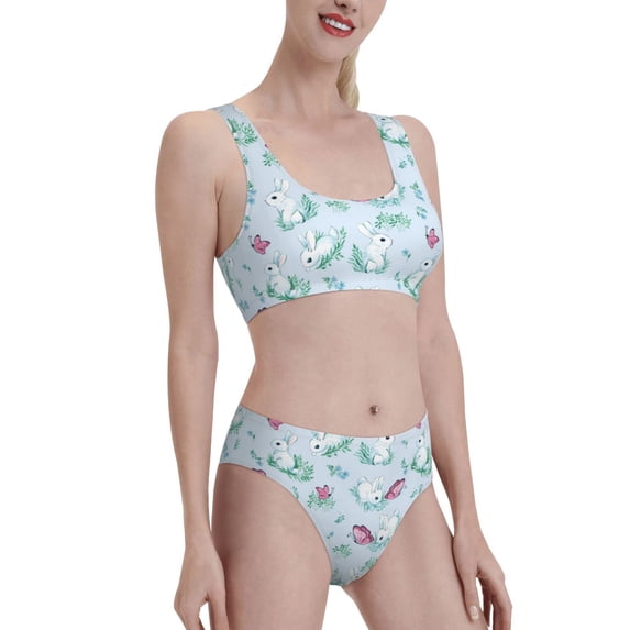Picia Rabbit And Butterfly Women's High Waisted Bikini Scoop Neck Swimsuit Two Pieces Bathing Suit-XX-Large