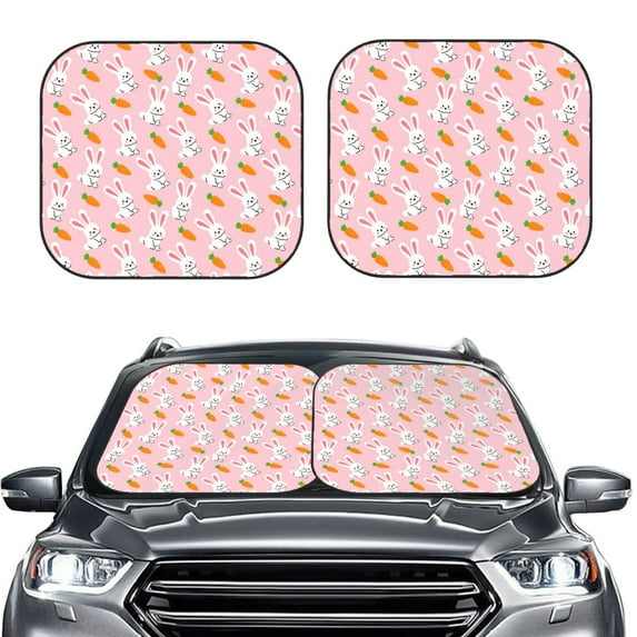 Picia Rabbit And Carrot 2 Piece Car Windshield Sun Shade Foldable | Foldable Sun Shield for Front Window Blocks UV Rays and Keeps Your Vehicle Cool-Small