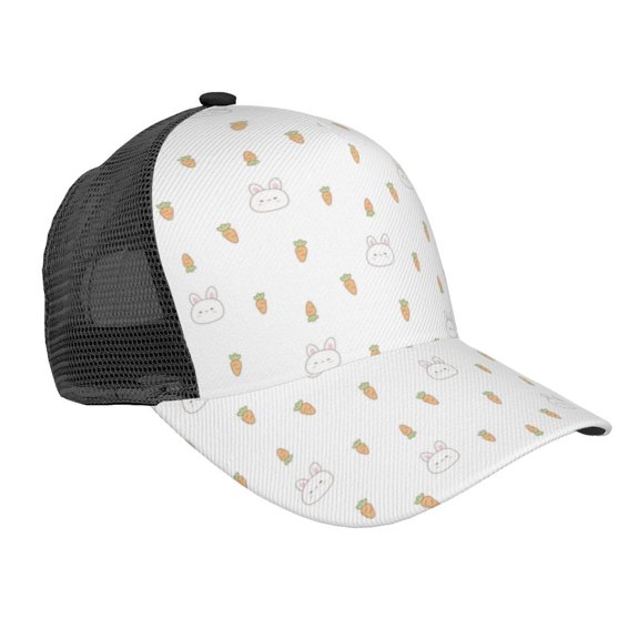 Picia Rabbit And Carrot Pattern Trucker Hat,Baseball Cap,Sun Protection Cap,Stylish Headwear,Leisure Cap,Outdoor Sports Cap