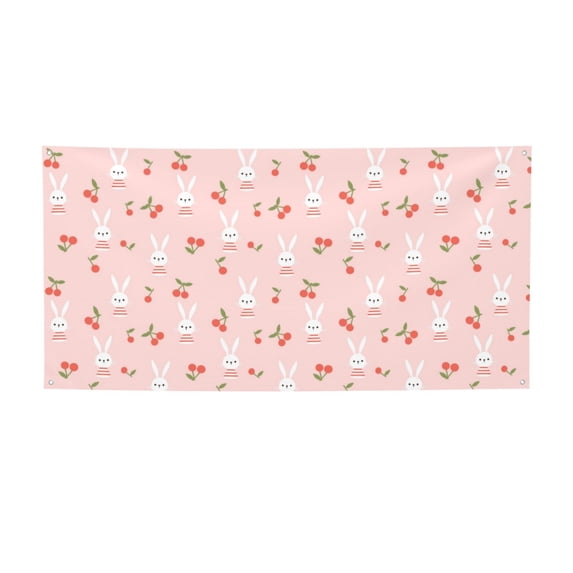 Picia Rabbit And Cherry Pattern Party Banner, Festive Decoration, Holiday Banner, Celebration Decor, Event Banner, Reusable Party Banner-Small