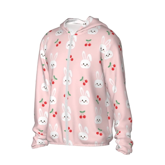 Picia Rabbit And Cherry Women's Men's UPF 50+ Sun Protection Hoodie Shirt Long Sleeve SPF Fishing Outdoor UV Hiking Lightweight Shirts-3X-Large