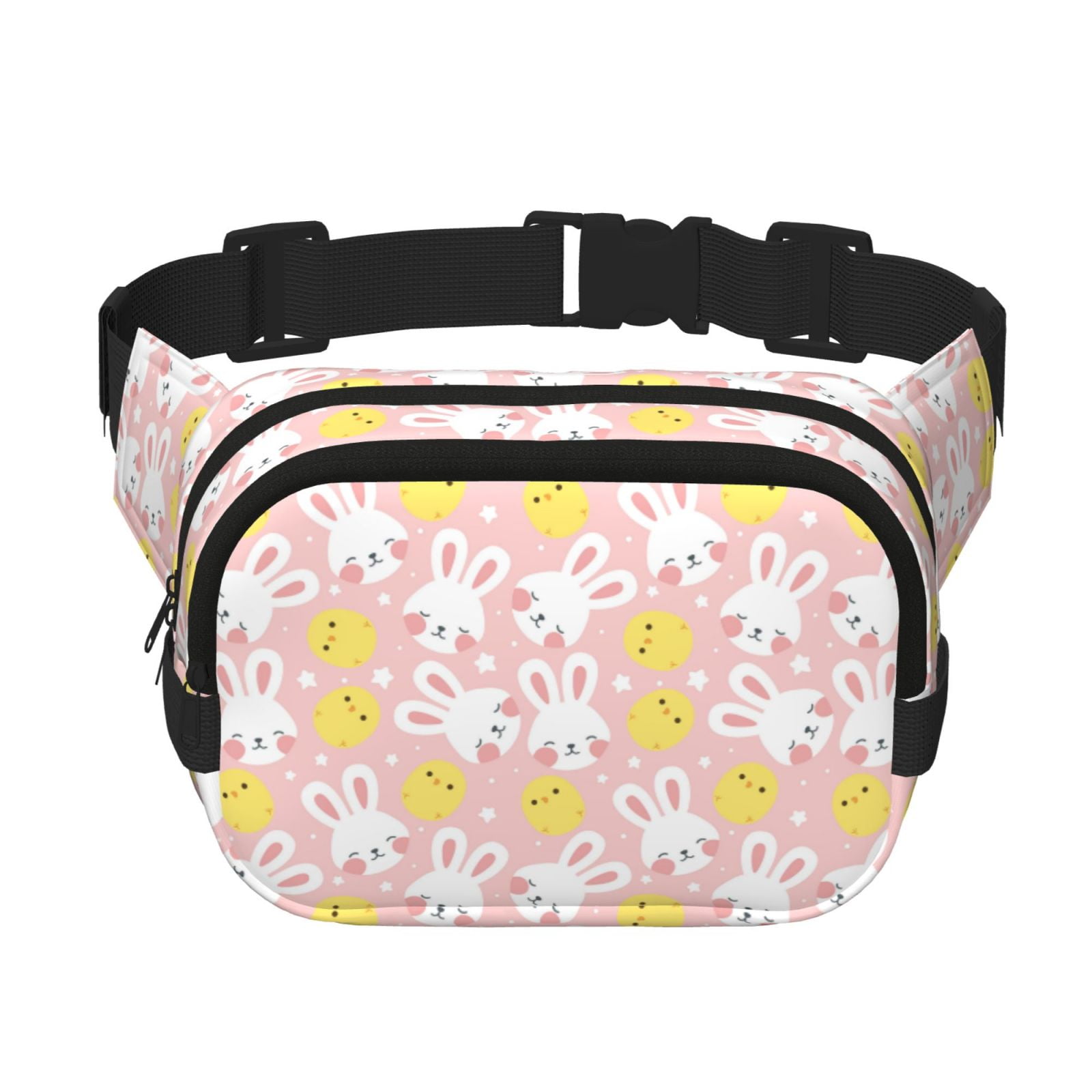 Picia Rabbit And Chick Print Square Double-Layer Waist Bag Mini Adjustable Waist Belt Bag Exercise Running Travel Hiking