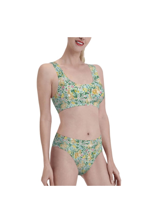 Rabbit And Chick Women's High Waisted Bikini Scoop Neck Swimsuit Two Pieces Bathing Suit-Small