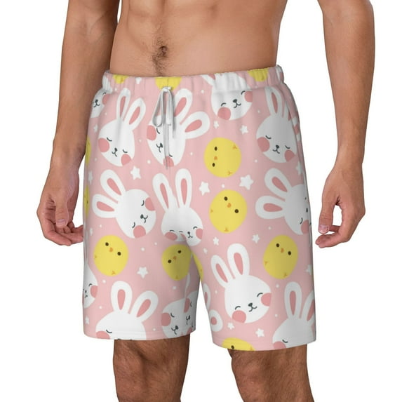 Picia Rabbit And Chick pattern Mens Swim Trunks with Compression Liner Stretch Beach Shorts Quick Dry with Zipper Pockets No-Chafing Board Shorts-Small