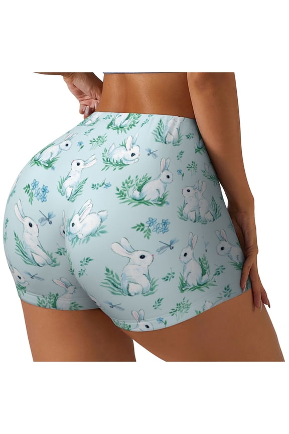 Rabbit And Dragonfly Printed Workout Shorts for Women Seamless Scrunch Butt Lifting High Waisted Yoga Gym Booty Running Moisture-wicking Short Pants-Large