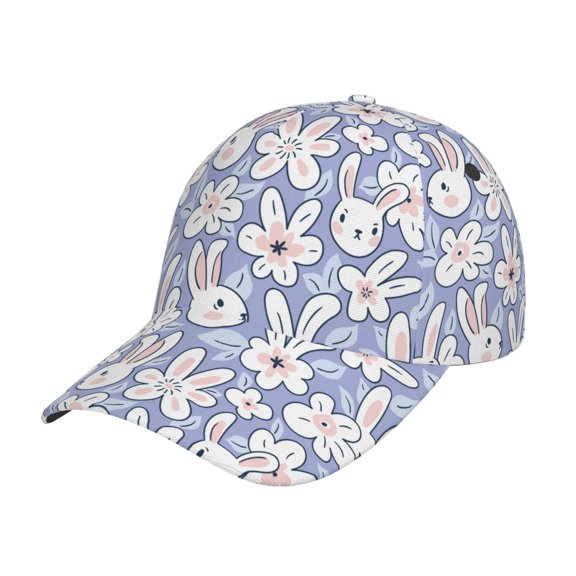 Picia Rabbit And Floral pattern Trucker Low Profile Hat Men Women Baseball Cap Dad Hat Adjustable Unconstructed Plain Cap