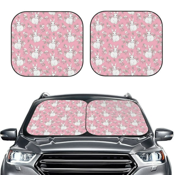 Picia Rabbit And Flower 2 Piece Car Windshield Sun Shade Foldable | Foldable Sun Shield for Front Window Blocks UV Rays and Keeps Your Vehicle Cool-Medium