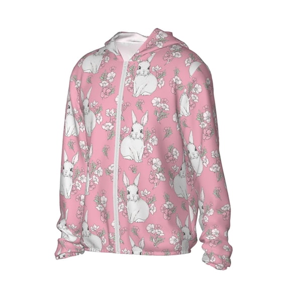 Picia Rabbit And Flower Women's Men's UPF 50+ Sun Protection Hoodie Shirt Long Sleeve SPF Fishing Outdoor UV Hiking Lightweight Shirts-XX-Large