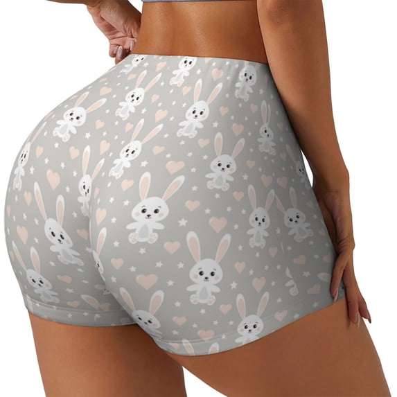 Picia Rabbit And Heart Printed Workout Shorts for Women Seamless Scrunch Butt Lifting High Waisted Yoga Gym Booty Running Moisture-wicking Short Pants-X-Large