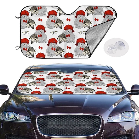 Picia Rabbit And Hedgehog Curved Windshield Sunshade Accordion Folding Style Auto Shade for Car Truck SUV Van Blocks UV Ray Sun Visor Protector -Small