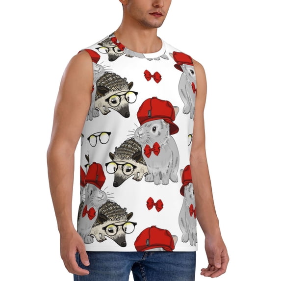 Picia Rabbit And Hedgehog mens Cotton Tank Undershirts , Moisture-wicking Ribbed Tanks, Lightweight Cotton Tank Undershirts-Small