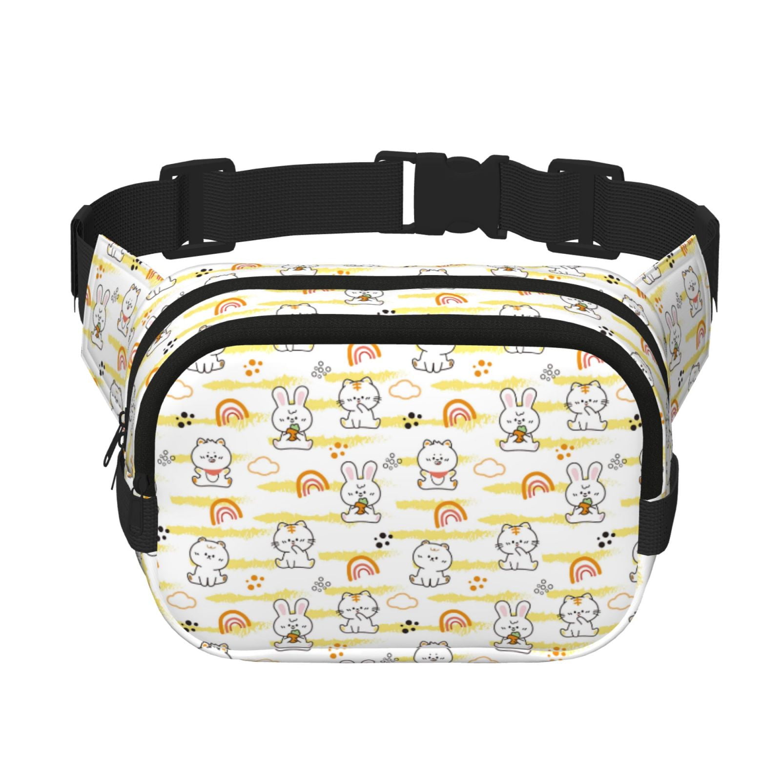 Picia Rabbit And Milk Tea Print Square Double-Layer Waist Bag Mini Adjustable Waist Belt Bag Exercise Running Travel Hiking