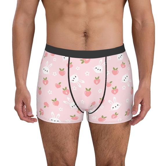 Picia Rabbit And Peach Pattern Men’s Boxer Briefs – Soft & Breathable Underwear, Stretchy & Comfortable Fit, Supportive Pouch Design, Moisture-Wicking-Small