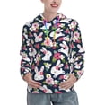 thumbnail image 1 of Picia Rabbit And Rose Pattern Casual Women's Hoodie, Hooded Sweatshirt with Kangaroo Pocket, Comfortable Pullover with Eye-catching Drawstrings-X-Large, 1 of 7