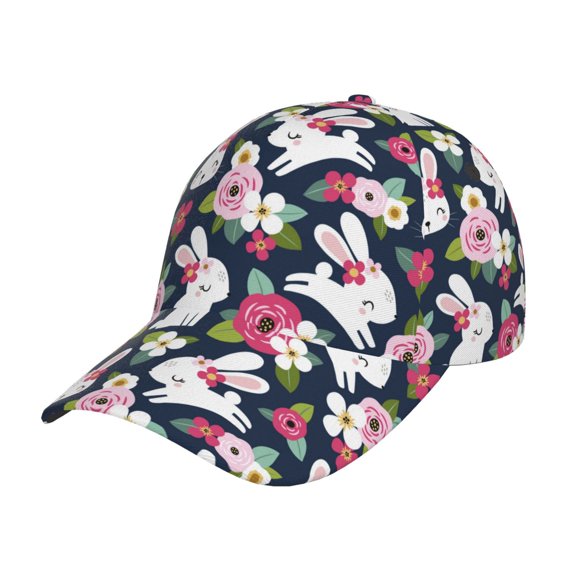 Picia Rabbit And Rose pattern Trucker Low Profile Hat Men Women Baseball Cap Dad Hat Adjustable Unconstructed Plain Cap