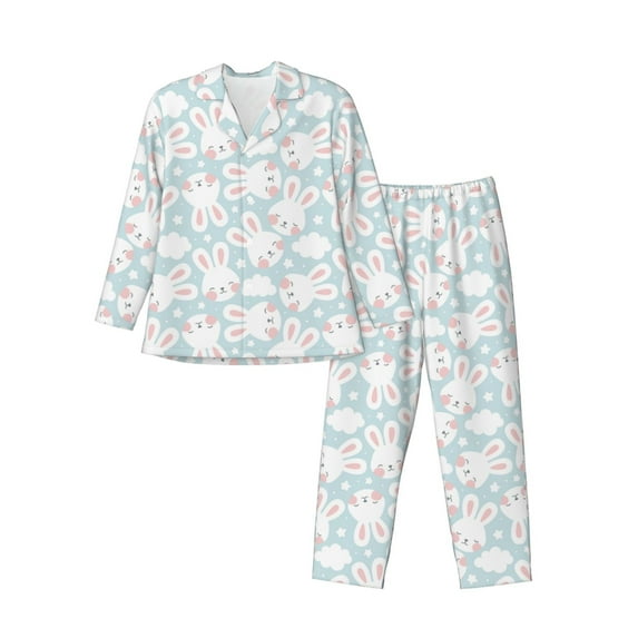 Picia Rabbit And Star Pattern Men’s Long-Sleeve Sleepwear Set - Soft 2-Piece Loungewear with Pockets, Comfy PJs for Relaxing Nights-Medium