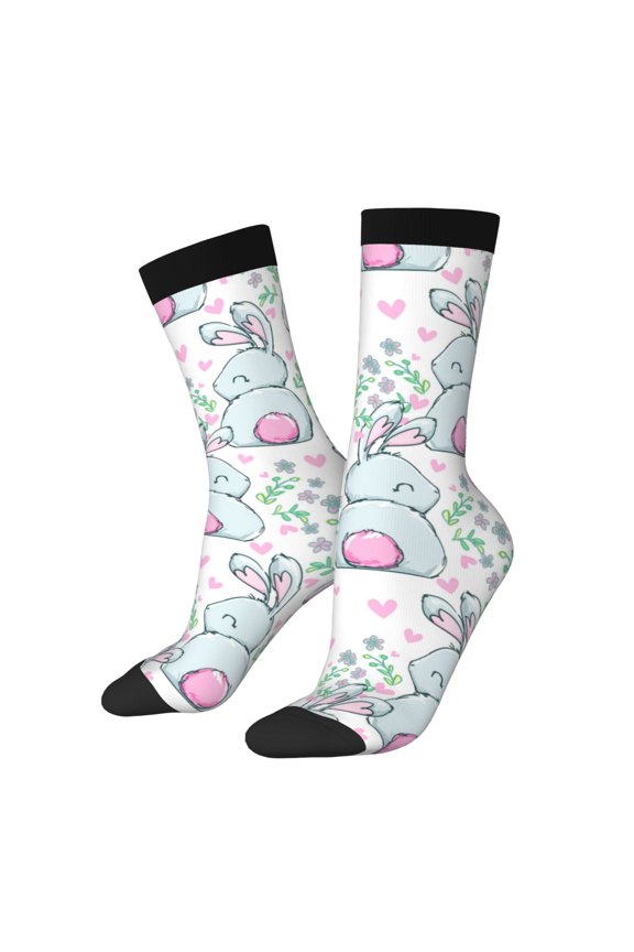 Rabbit Back View Print Athletic Socks for Men & Women – Cushioned Moisture-Wicking Crew Socks for Sports, Running, and Training, Soft & Breathable Size 5-11