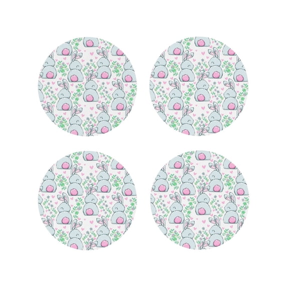 Picia Rabbit Back View Printed Leather Coasters for Drinks, 4" Drink Coasters Set of 4 for Tabletop Protection, Handmade Luxurious Home Décor and Housewarming Gift -Round Shape