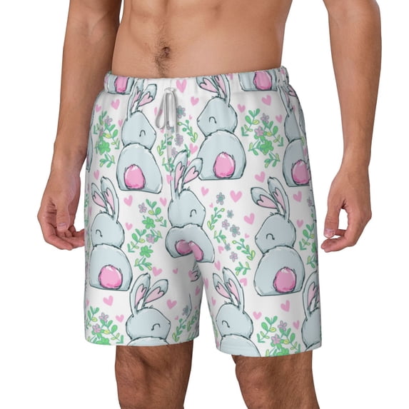 Picia Rabbit Back View pattern Mens Swim Trunks with Compression Liner Stretch Beach Shorts Quick Dry with Zipper Pockets No-Chafing Board Shorts-Medium