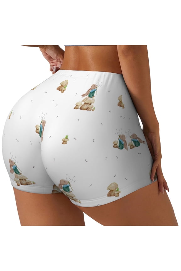 Rabbit Blowing Dandelions Printed Workout Shorts for Women Seamless Scrunch Butt Lifting High Waisted Yoga Gym Booty Running Moisture-wicking Short Pants-Large
