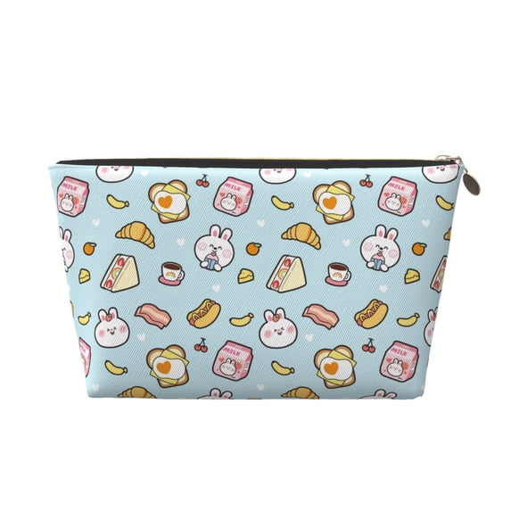 Picia Rabbit Burger Coffee Printed Leather Travel Toiletry Bag,Cosmetic Organizer, Makeup Travel Bag, Durable Travel Pouch, Compact Toiletry Bag, Travel Accessories