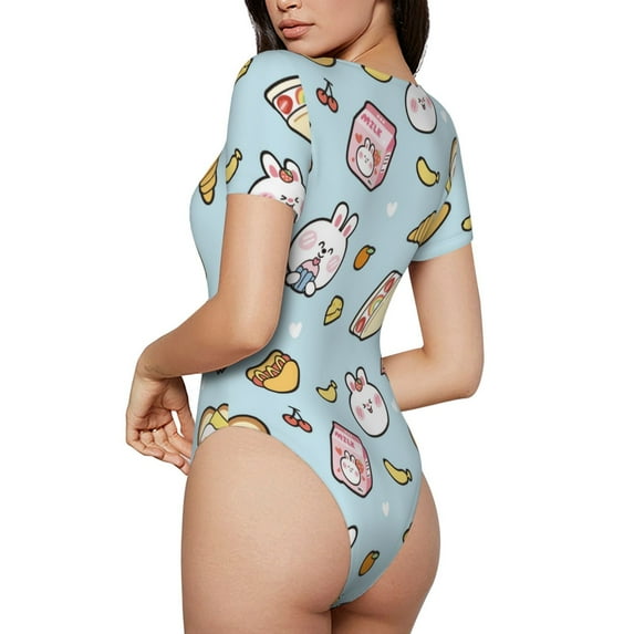 Picia Rabbit Burger Coffee Womens One Piece Swimsuits Modest Tummy Control Bathing Suits Lace Up Slimming Swim Suit-Small