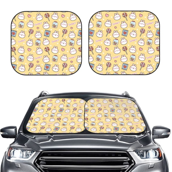 Picia Rabbit And Candy 2 Piece Car Windshield Sun Shade Foldable | Foldable Sun Shield for Front Window Blocks UV Rays and Keeps Your Vehicle Cool-Large