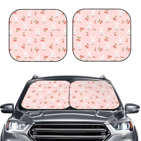 Picia Rabbit And Cherry 2 Piece Car Windshield Sun Shade Foldable | Foldable Sun Shield for Front Window Blocks UV Rays and Keeps Your Vehicle Cool-Small
