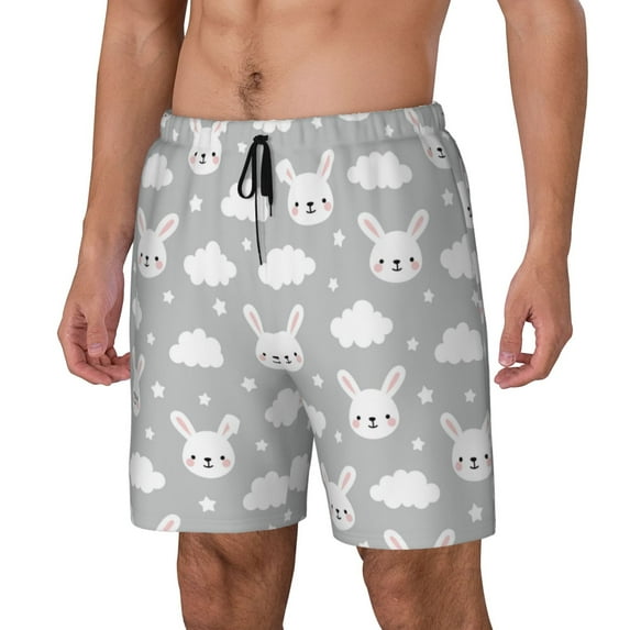 Picia Rabbit And Cloud pattern Mens Swim Trunks with Compression Liner Stretch Beach Shorts Quick Dry with Zipper Pockets No-Chafing Board Shorts-X-Large