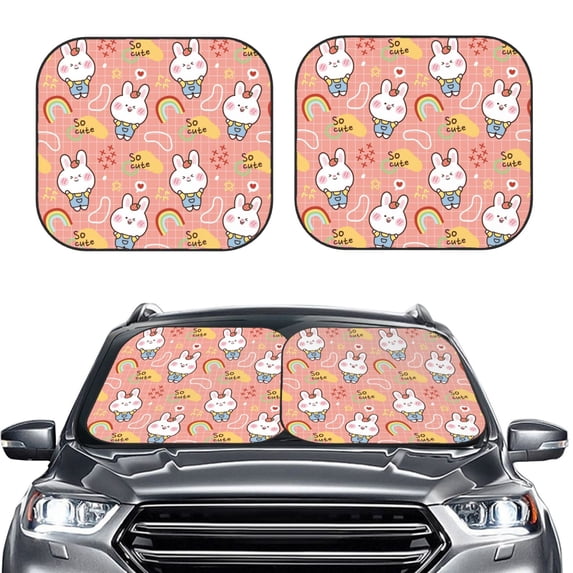 Picia Rabbit So Cute 2 Piece Car Windshield Sun Shade Foldable | Foldable Sun Shield for Front Window Blocks UV Rays and Keeps Your Vehicle Cool-Small