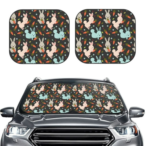 Picia Rabbit Is Eating Carrots 2 Piece Car Windshield Sun Shade Foldable | Foldable Sun Shield for Front Window Blocks UV Rays and Keeps Your Vehicle Cool-Large