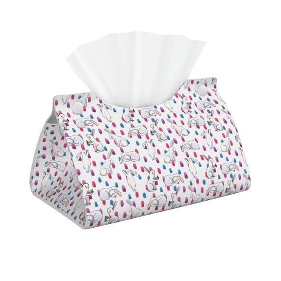 Picia Rabbit Eating Pattern Long Tissue Box Cover,PVC Leather Triangle Holder,Tissue Box Holder with Magnetic Bottom,Facial Paper Organizer Dispenser-7.9"X4.9"X4.5"