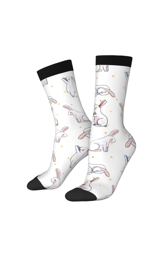 Rabbit Eating Print Athletic Socks for Men & Women – Cushioned Moisture-Wicking Crew Socks for Sports, Running, and Training, Soft & Breathable Size 5-11