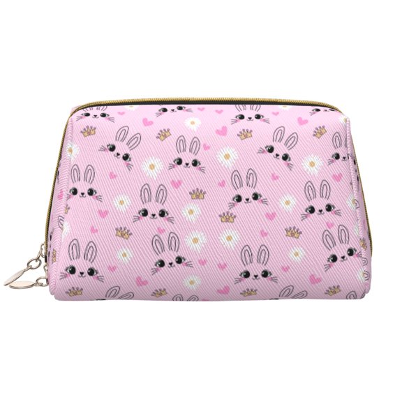 Picia Rabbit Face Print Leather Makeup Bag Make Up Bag Travel Toiletry Bag for Her Girlfriend Teacher Teen Girl Gifts
