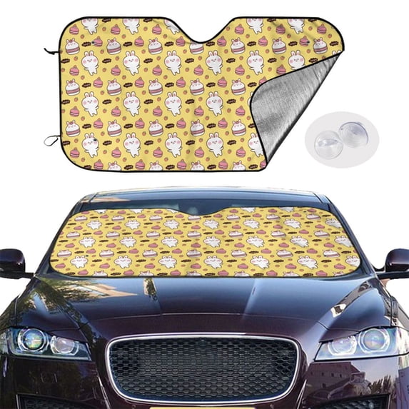 Picia Rabbit Hunger Curved Windshield Sunshade Accordion Folding Style Auto Shade for Car Truck SUV Van Blocks UV Ray Sun Visor Protector -Small
