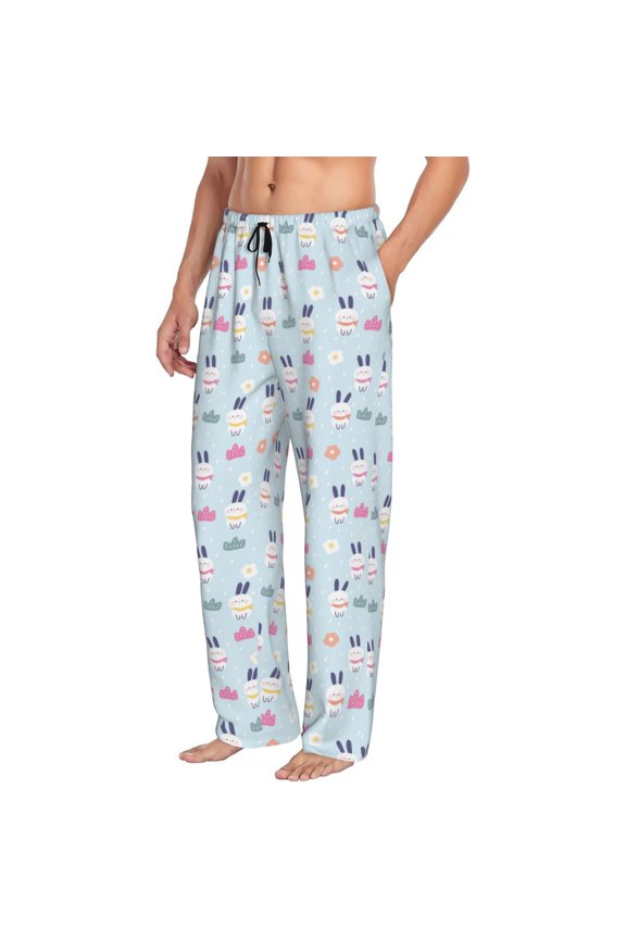 Rabbit In The Rain Mens Soft Woven Cotton Elastic Waistband Sleep Pajama Pant Lounge Sleep Pant With Pockets And Drawstring-Large