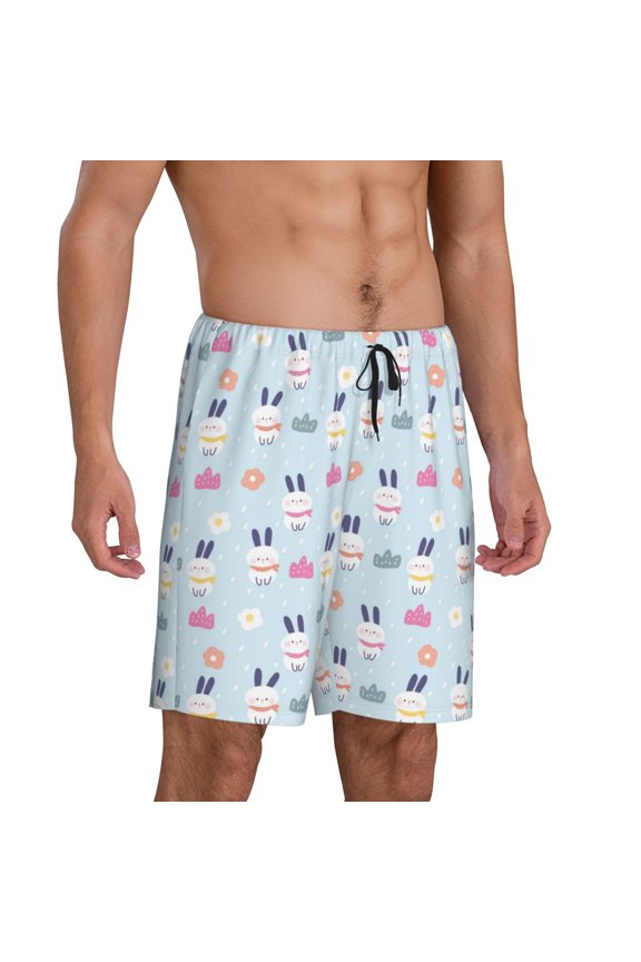 Rabbit In The Rain Pajama Shorts for Men, Men's Pajama Bottoms, Sleepwear,Short Pajama Pants-Small