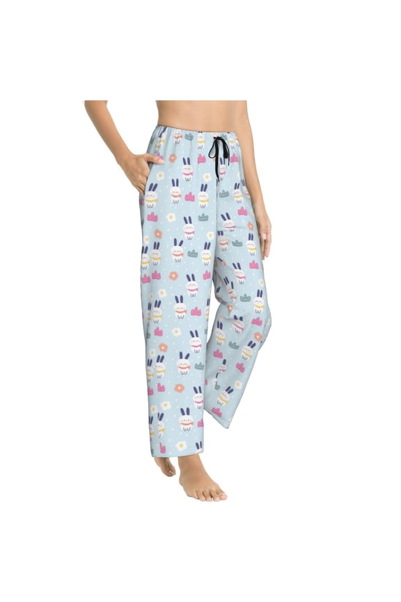 Rabbit In The Rain Womens Soft Woven Cotton Elastic Waistband Sleep Pajama Pant Lounge Sleep Pant With Pockets And Drawstring-Small