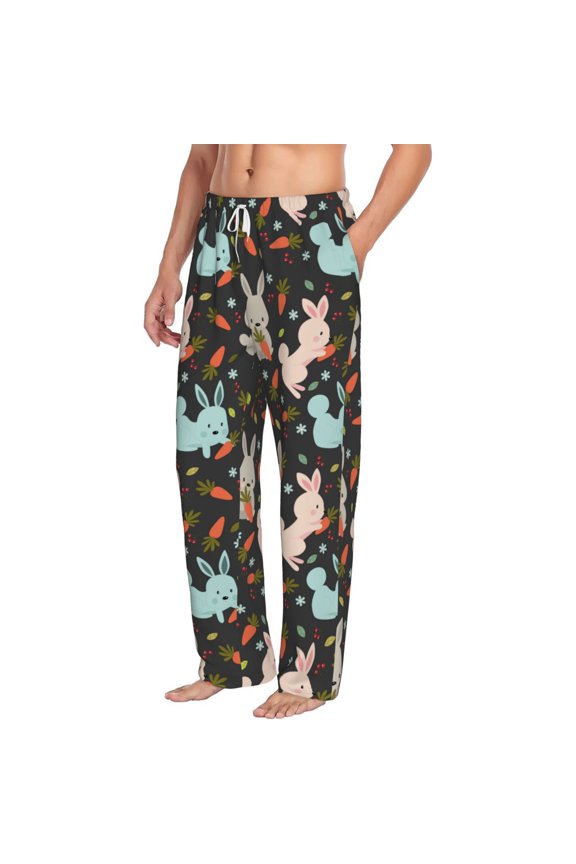 Rabbit Is Eating Carrots Mens Soft Woven Cotton Elastic Waistband Sleep Pajama Pant Lounge Sleep Pant With Pockets And Drawstring-Medium