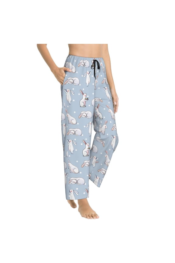 Rabbit Is Eating Carrots Womens Soft Woven Cotton Elastic Waistband Sleep Pajama Pant Lounge Sleep Pant With Pockets And Drawstring-Small