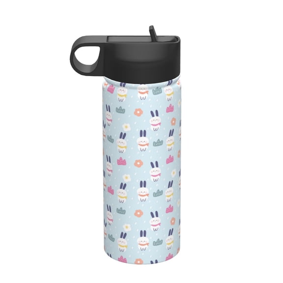 Picia Rabbit In The Rain Pattern 18oz Sports Insulated Kettle With Straw Insulated Water Bottle For Running Hiking Cycling Climbing Men'S Woman Insulated Water Bottle