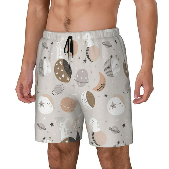 Picia Rabbit In Space pattern Mens Swim Trunks with Compression Liner Stretch Beach Shorts Quick Dry with Zipper Pockets No-Chafing Board Shorts-Large