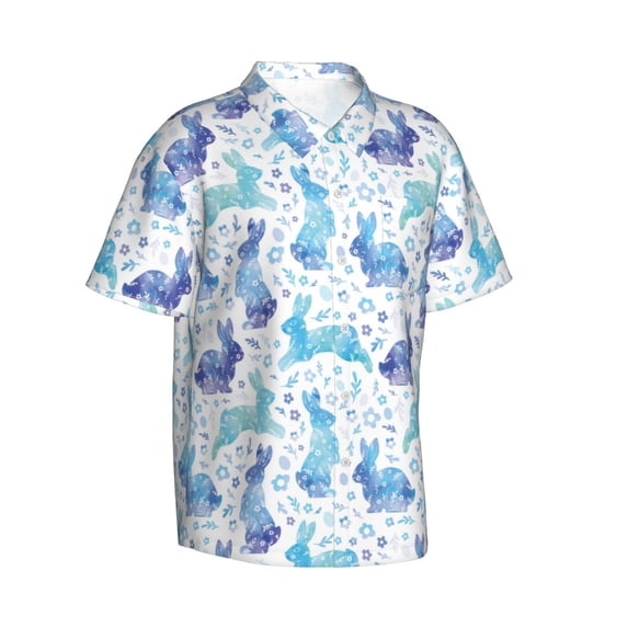 Picia Rabbit2 Gentle Cotton Regular Fit Short Sleeve Casual Hawaiian Shirt for Men-3X-Large