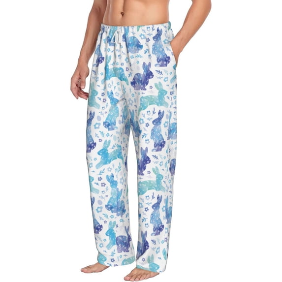 Picia Rabbit2 Mens Soft Woven Cotton Elastic Waistband Sleep Pajama Pant Lounge Sleep Pant With Pockets And Drawstring-Medium
