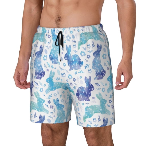 Picia Rabbit2 pattern Mens Swim Trunks with Compression Liner Stretch Beach Shorts Quick Dry with Zipper Pockets No-Chafing Board Shorts-X-Large