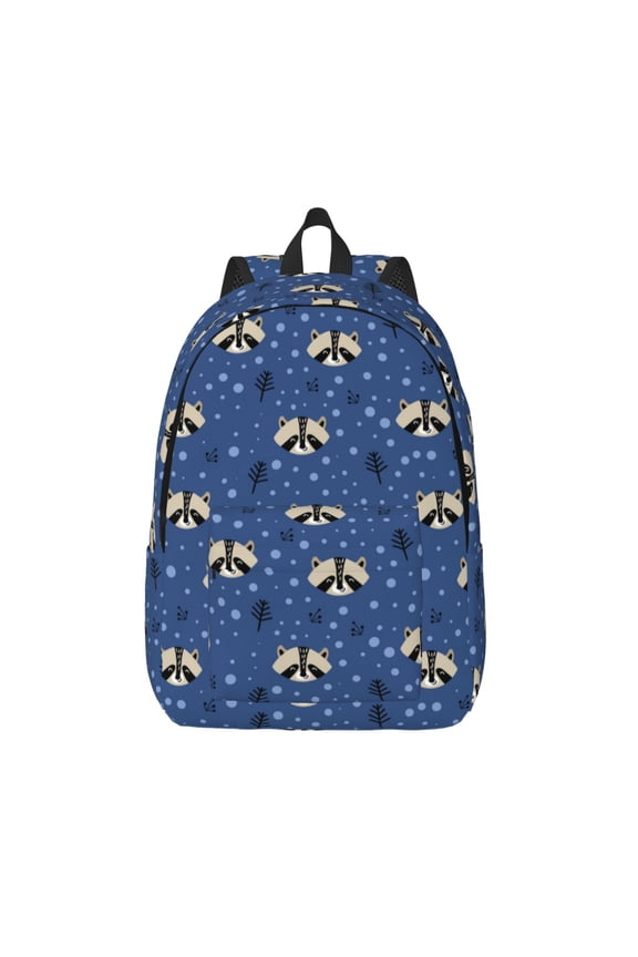 Raccoon blue point Printed Canvas Daypack - Stylish and Durable Vintage Compact Backpack - Class, Work, Travel, or Laptop Bookbag,Organized Compartments-Medium