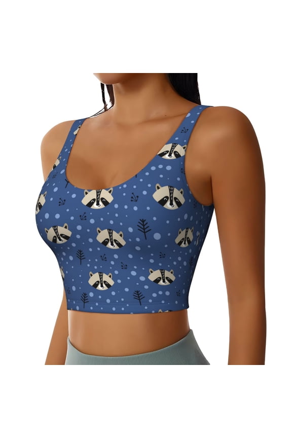 Raccoon blue point Sports Bra for Women,Padded Strappy Sports Bras Medium Support Yoga Bra with Removable Cups,Running Yoga Bra-XX-Large