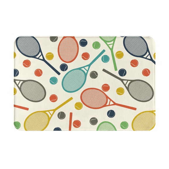 Picia Racket and Tennis Ball Pattern Flannel Doormat – 16x24 Inch Non-Slip Indoor Mat, Absorbent & Quick-Dry Rug for Entryway, Bathroom, Kitchen, and Bedroom, Machine Washable