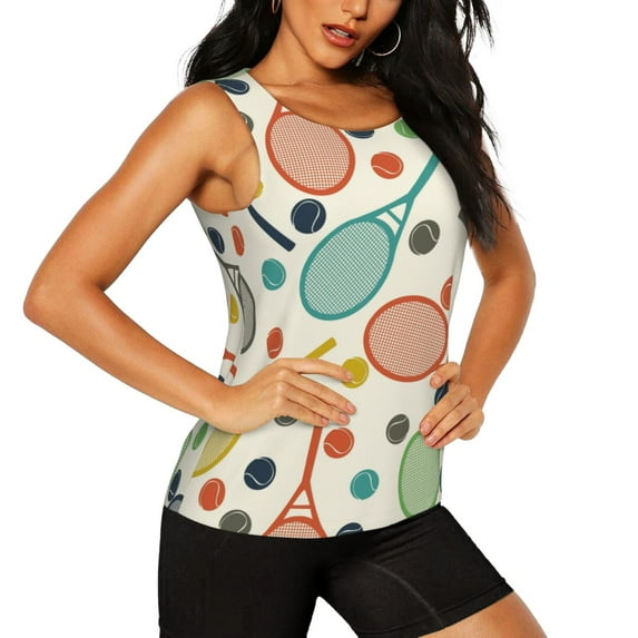Picia Racket and Tennis Ball Pattern Women's Workout Tank Top,Breathable Activewear,Slim Fit Athletic Top,Versatile Workout Moisture-wicking top-X-Large